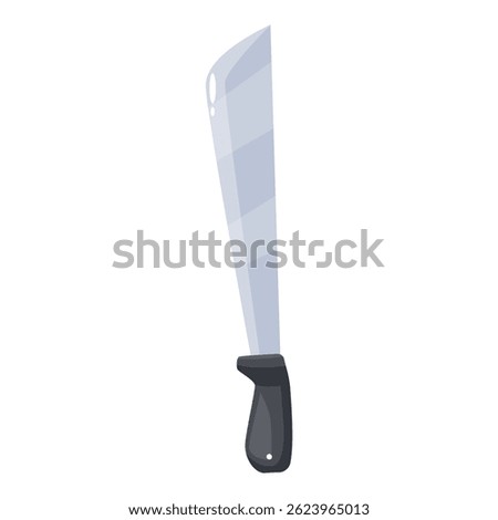 Cartoon machete knife pointing downwards, isolated on white background