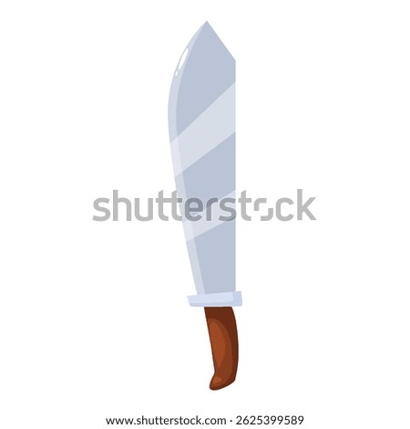 Cartoon machete knife pointing upwards with wooden handle and shiny blade