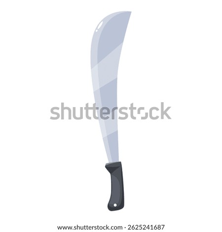 Cartoon machete pointing downwards, isolated on white background