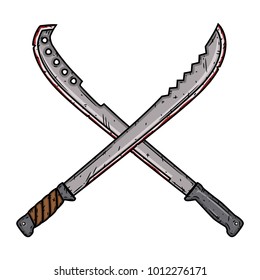 Cartoon machete. Two isolated crossed machetes. Vector illustration