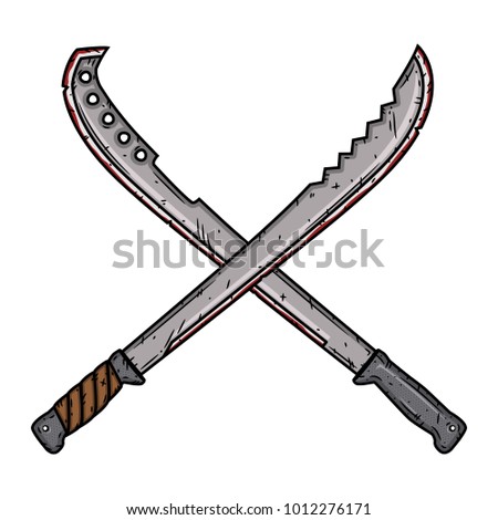 Cartoon machete. Two isolated crossed machetes. Vector illustration