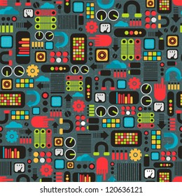 Cartoon machines seamless background. Vector pattern with equipment.