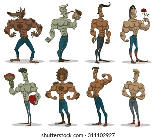 Cartoon Macho men set, vector