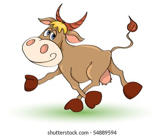 Cartoon mad cow. Isolated on white. Vector illustration.