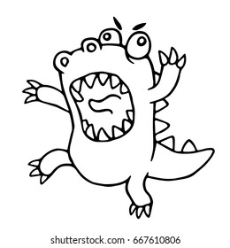 Cartoon mad dragon. Vector illustration. Funny imaginary animal character.
