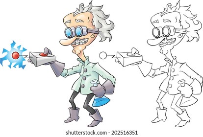 Cartoon mad scientist isolated