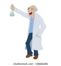 Cartoon Mad Scientist On The White Background