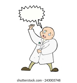 cartoon mad scientist with speech bubble