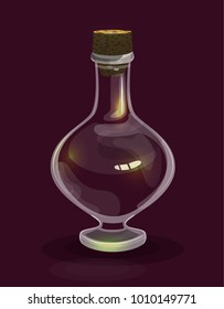 Cartoon magic bottle icon for casual fantasy game; game art of transparent glsss bottle without liquid; isolated realistic image for app user interface; empty bottle for potion