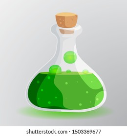 Cartoon magic bottles with green potion