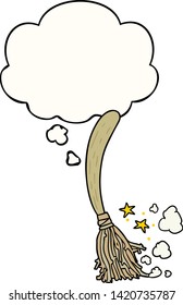 cartoon magic broom with thought bubble