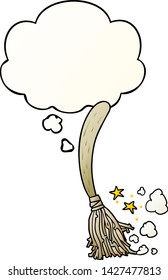 cartoon magic broom with thought bubble in smooth gradient style