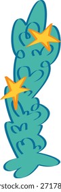 Cartoon magic burst vertical teal smoke cloud with golden stars vector element