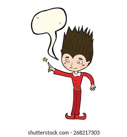cartoon magic christmas elf with speech bubble
