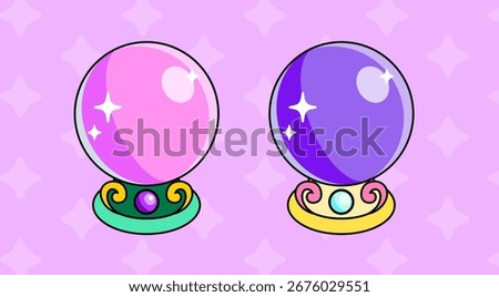 Cartoon Magic Crystal Balls – Pink and Purple Mystic Orbs