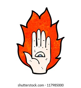 cartoon magic flaming hand symbol