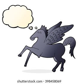 cartoon magic flying horse with thought bubble