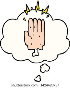 cartoon magic halloween zombie hand with thought bubble