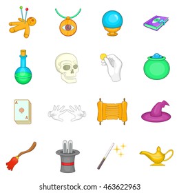 Cartoon magic icons set. Universal magic icons to use for web and mobile UI, set of basic magic elements isolated vector illustration