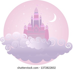 Cartoon magic kingdom on clouds