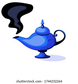 Cartoon magic lamp isolated on white background. Magic lamp with tricky magic from a fairy tale.Vector illustration.