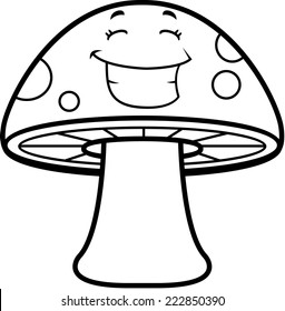 A cartoon magic mushroom happy and smiling.