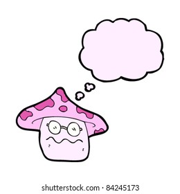 cartoon magic mushroom with thought bubble