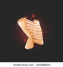 Cartoon magic scroll isolated on a dark background. Halloween.