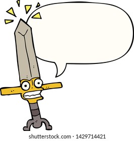 cartoon magic sword with speech bubble