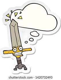 cartoon magic sword with thought bubble as a printed sticker