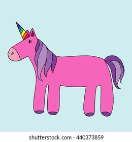 Cartoon magic unicorn. Hand drawn vector stock illustration.