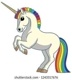 cartoon magic unicorn pony horse isolated on white. Vector illustration for baby and little kid