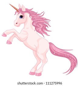 Cartoon  magic unicorn rearing up