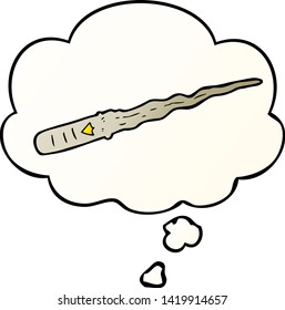 cartoon magic wand with thought bubble in smooth gradient style