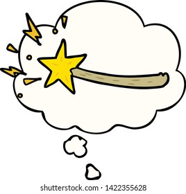 cartoon magic wand with thought bubble
