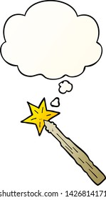 cartoon magic wand with thought bubble in smooth gradient style
