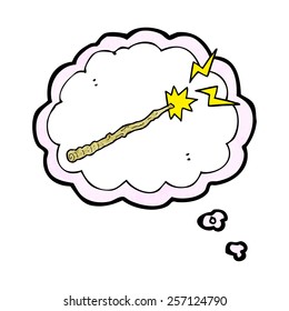 cartoon magic wand with thought bubble