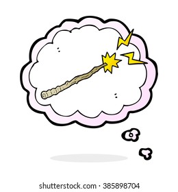 cartoon magic wand with thought bubble