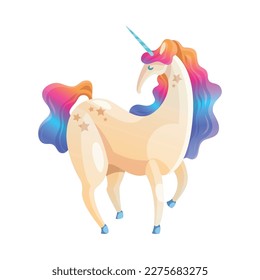 Cartoon magical colorful unicorn on white background vector illustration