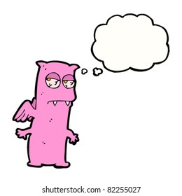 cartoon magical creature with thought bubble