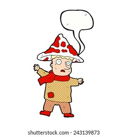 cartoon magical mushroom man with speech bubble