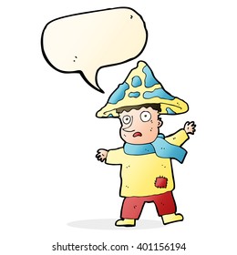 cartoon magical mushroom man with speech bubble