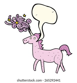 cartoon magical unicorn with speech bubble