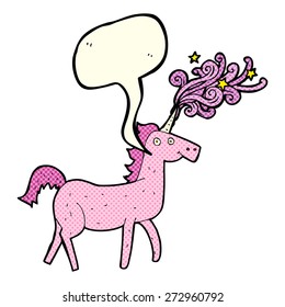 cartoon magical unicorn with speech bubble