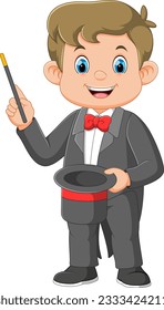 Cartoon magician holding magic wand of illustration