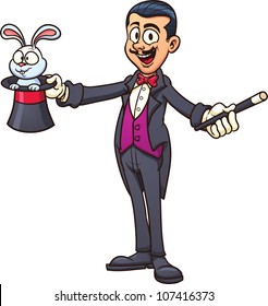 Cartoon magician with rabbit. Vector illustration with simple gradients. All in a single layer.