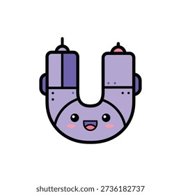 Cartoon Magnet with Face, Purple, Simple Illustration, Educational Use