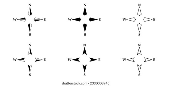 Cartoon magnetic compass, arrow compass icon. Navigational compass with cardinal directions of North, East, South, West. Geographical position, cartography and navigation symbol. marine compass