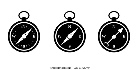 Cartoon magnetic compass, arrow compass icon. Navigational compass with cardinal directions of North, East, South, West. Geographical position, cartography and navigation symbol. marine compass