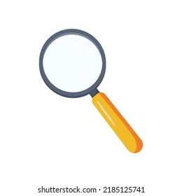 Cartoon magnifying glass icon on white background. Flat vector illustration